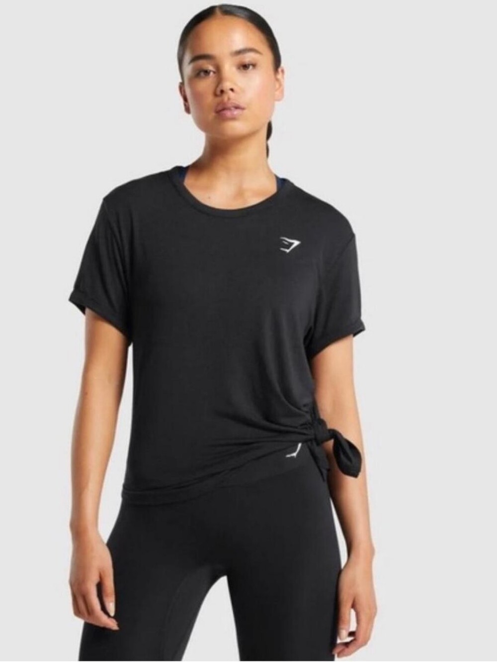 Gymshark XL Essential Asymmetrical Side Knot Tie Tee - Black